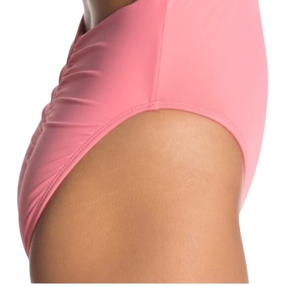 NWT The Bikini Lab Solid Pink Plunge Backless One-Piece Halter Swimsuit Medium - Picture 3 of 9